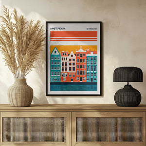 Tablou înramat „Amsterdam Travel Poster” de Retrodrome