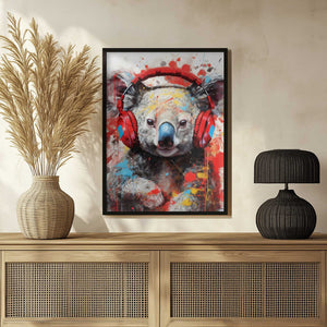 Tablou înramat „Koala With Headphones animal” de Justyna Jaszke