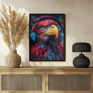 Tablou înramat „Eagle With Headphones animal” de Justyna Jaszke