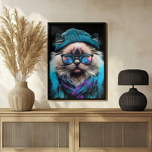 Tablou înramat „Hipster cat animal art” de Justyna Jaszke