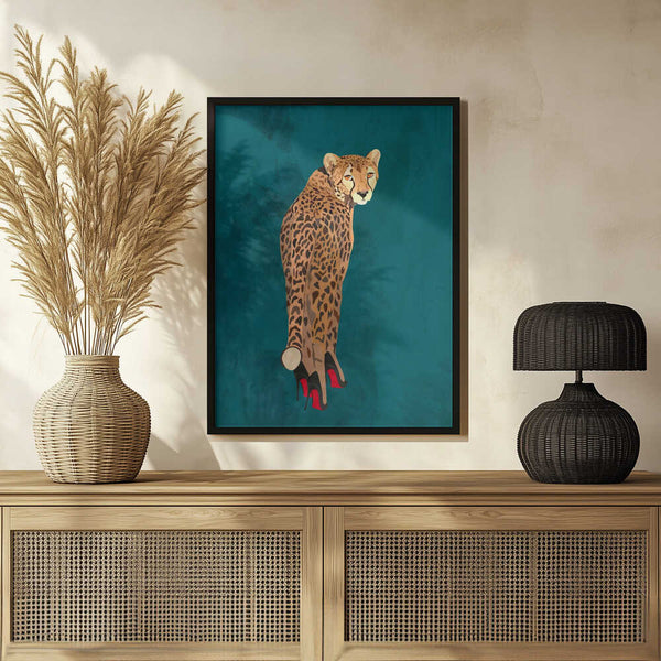 Tablou înramat „Turquoise cheetah in heels” de Sarah Manovski