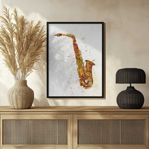 Tablou înramat „Saxophone Abstract Watercolor” de Michael Tompsett