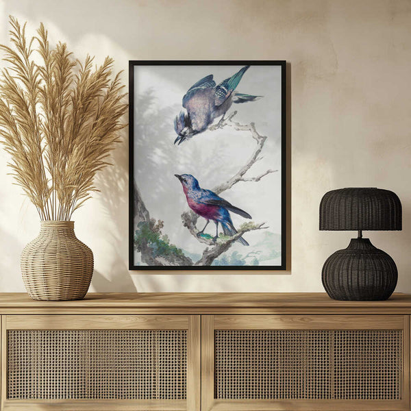 Tablou înramat „Two Birds  a Blue Jay and a Purple Breasted Cotinga” de Aert Schouman
