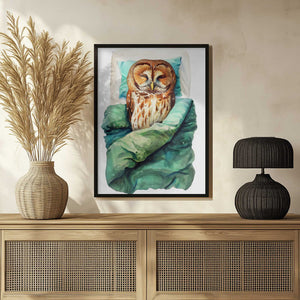 Tablou înramat „Animal Watercolor Art Bird Sleeping Owl” de Justyna Jaszke