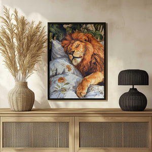 Tablou înramat „Animal Watercolor Art Lion Sleeping” de Justyna Jaszke