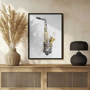 Tablou înramat „Black and Gold Music Art Saxophone Instrument” de Justyna Jaszke