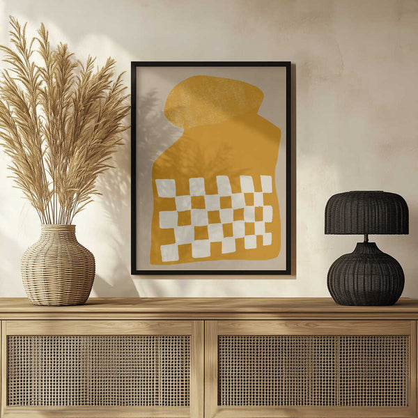 Tablou înramat „Golden Checkered Form” de THE MIUUS STUDIO