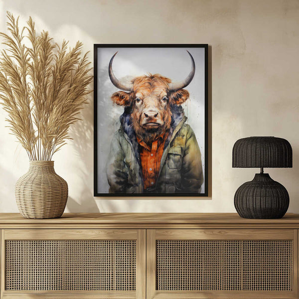 Tablou înramat „Buffalo Watercolor Animal Art (1)” de Justyna Jaszke