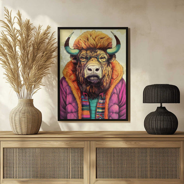 Tablou înramat „Buffalo Watercolor Animal Art (2)” de Justyna Jaszke