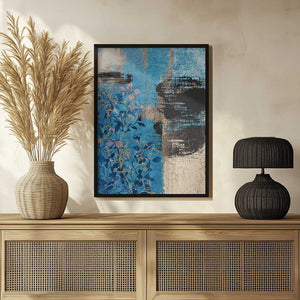 Tablou înramat „Denim Floral 1” de Sally Ann Moss