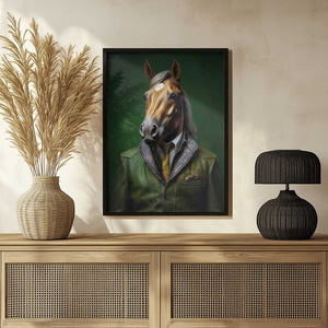 Tablou înramat „Elegant Green Horse Animal Art” de Justyna Jaszke
