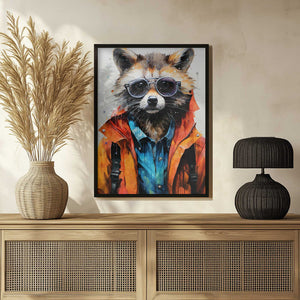 Tablou înramat „Raccoon Hipster Watercolor Animal Art” de Justyna Jaszke