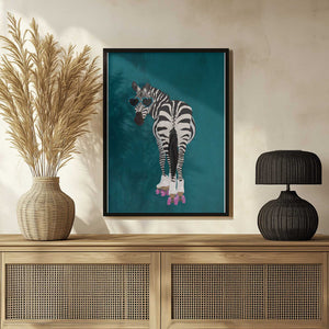 Tablou înramat „Rollerskating Zebra turquoise” de Sarah Manovski