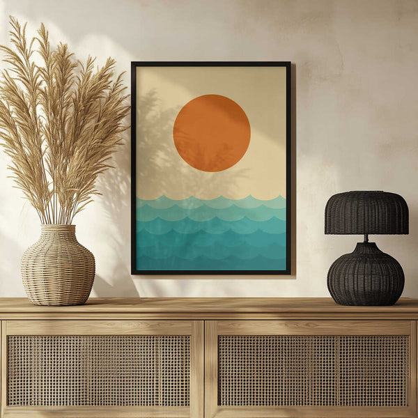 Tablou înramat „Stylized Sunset Over Waves” de Vitor Costa