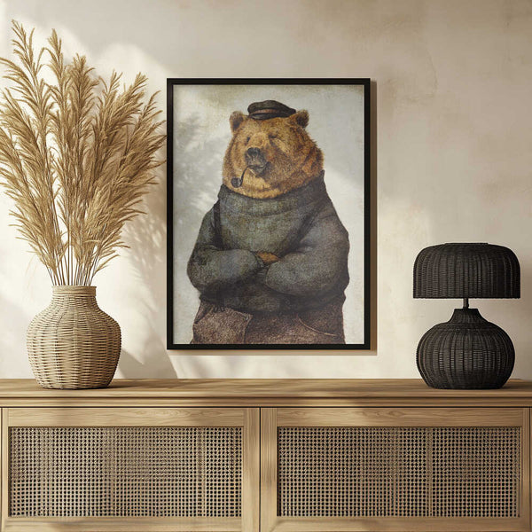 Tablou înramat „Bear Dressed In A Sweater And Cap” de Mike Koubou