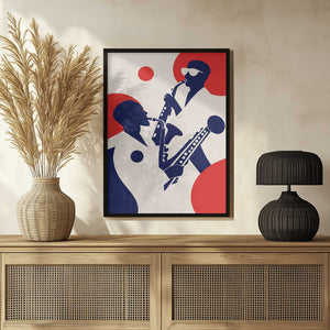 Tablou înramat „Silhouettes of Musicians Playing Saxophones” de Layla Oz