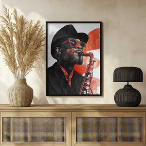 Tablou înramat „Saxophonist music art” de Justyna Jaszke