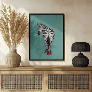 Tablou înramat „Zebra in heels teal” de Sarah Manovski