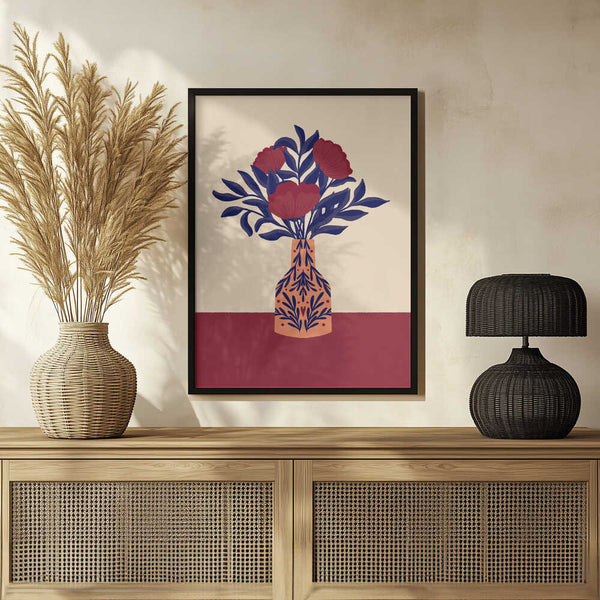 Tablou înramat „Burgundy Poppies In a Vase” de Angela Minca