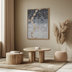 Tablou înramat „Soft Blue Gradient Cubes” de Elisabeth Fredriksson