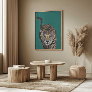 Tablou înramat „Curious green leopard” de Sarah Manovski
