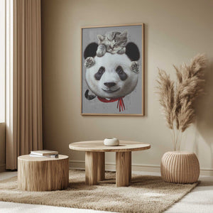 Tablou înramat „cat on panda bear” de Adam Lawless