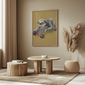 Tablou înramat „sloth on skateboard” de Adam Lawless