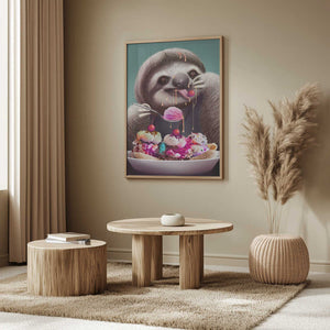Tablou înramat „SLOTH ENJOYING ICE CREAM” de Adam Lawless