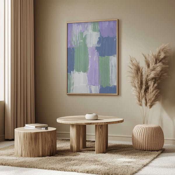 Tablou înramat „Bold Brushstrokes in Lavender Green and Blue Hues” de uplusmestudio