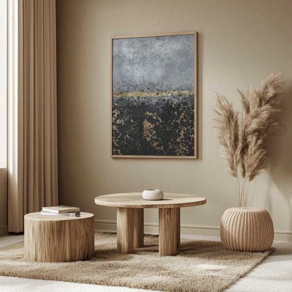 Tablou înramat „Gold Black Abstract” de Bilge Paksoylu