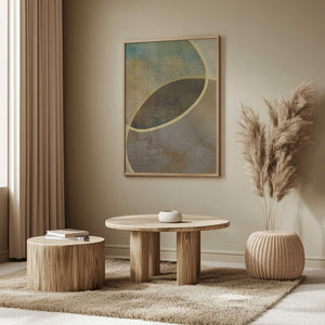 Tablou înramat „Abstract Circles With Gold 2” de Bilge Paksoylu