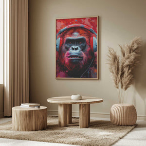 Tablou înramat „Gorilla With Headphones animal” de Justyna Jaszke