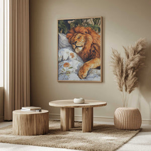 Tablou înramat „Animal Watercolor Art Lion Sleeping” de Justyna Jaszke