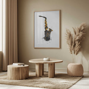 Tablou înramat „Black and Gold Music Art Saxophone” de Justyna Jaszke