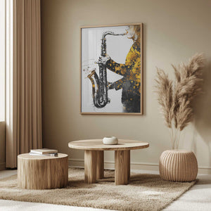 Tablou înramat „Black and Gold Music Art Saxophone2” de Justyna Jaszke