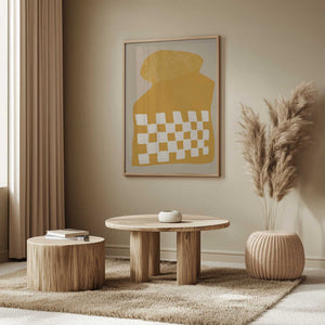 Tablou înramat „Golden Checkered Form” de THE MIUUS STUDIO