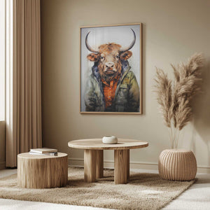 Tablou înramat „Buffalo Watercolor Animal Art (1)” de Justyna Jaszke