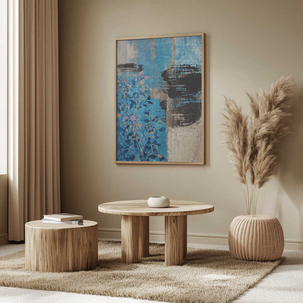 Tablou înramat „Denim Floral 1” de Sally Ann Moss