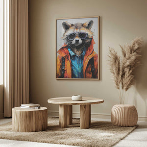 Tablou înramat „Raccoon Hipster Watercolor Animal Art” de Justyna Jaszke