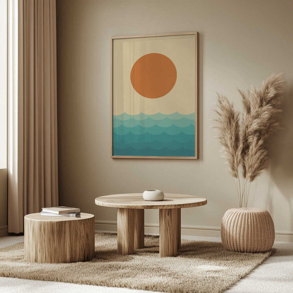 Tablou înramat „Stylized Sunset Over Waves” de Vitor Costa