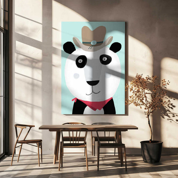 Tablou canvas „Funny Panda with Cowboy Hat by Artist Carla Daly” de Carla Daly