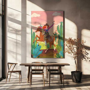 Tablou canvas „Cowgirl on horse in the desert” de Caroline Bonne Müller