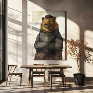 Tablou canvas „Bear Dressed In A Sweater And Cap” de Mike Koubou