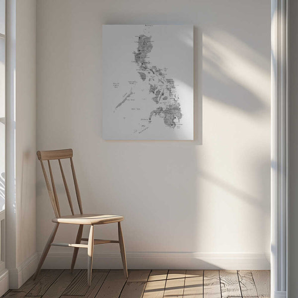 Tablou canvas „Gray watercolor map of Philippines” de Rosana Laiz Blursbyai