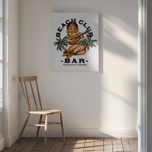 Tablou canvas „Beach Club Bar. Sailor Jerry Style Pin-up Girl Playing Guitar” de The Whiskey Ginger