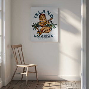 Tablou canvas „Island Lounge Tropical Pin Up Girl Playing Guitar” de The Whiskey Ginger