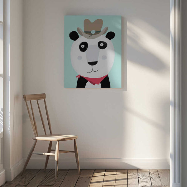 Tablou canvas „Funny Panda with Cowboy Hat by Artist Carla Daly” de Carla Daly