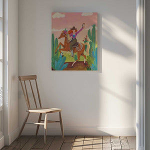 Tablou canvas „Cowgirl on horse in the desert” de Caroline Bonne Müller