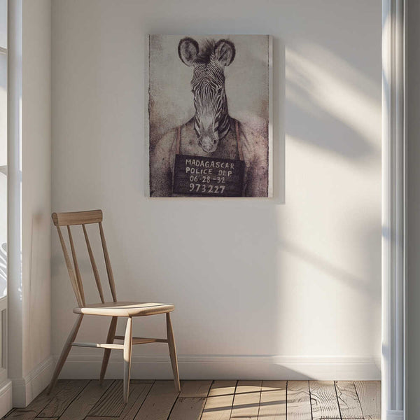 Tablou canvas „Zebra Mugshot Mystery” de Mike Koubou