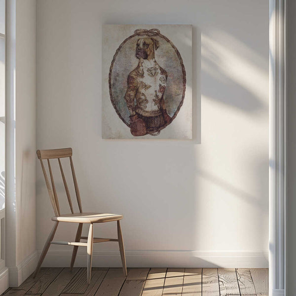 Tablou canvas „Tattooed Boxer Pup” de Mike Koubou